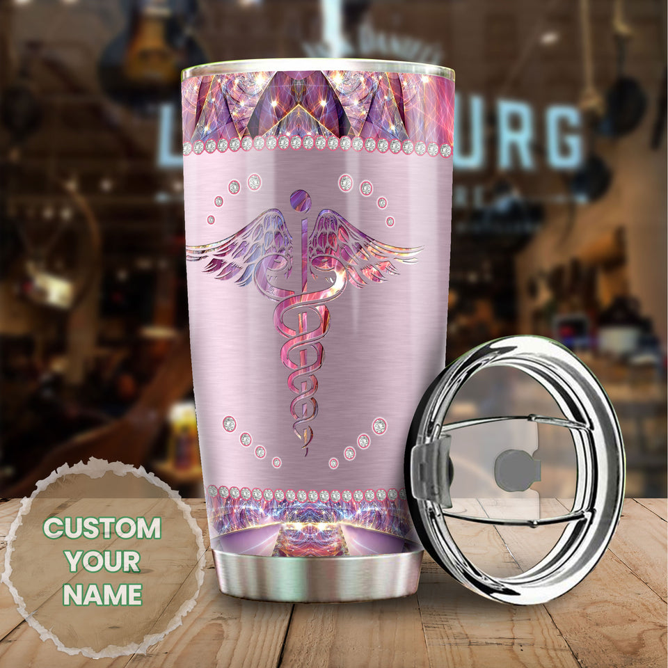 Camellia Personalized Nurse Symbol Stainless Steel Tumbler - Double-Walled Insulation Vacumm Flask - Gift For Nurse, Christmas Gift, International Nurses Day