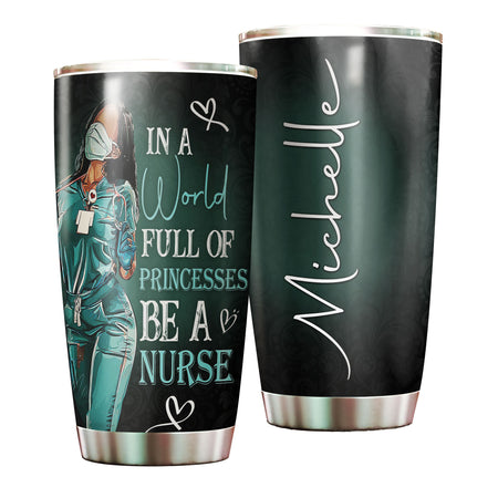 Camellia Personalized Black Nurse Princess Stainless Steel Tumbler - Double-Walled Insulation Vacumm Flask - Gift For Black Queen, International Women's Day, Nurse's Day