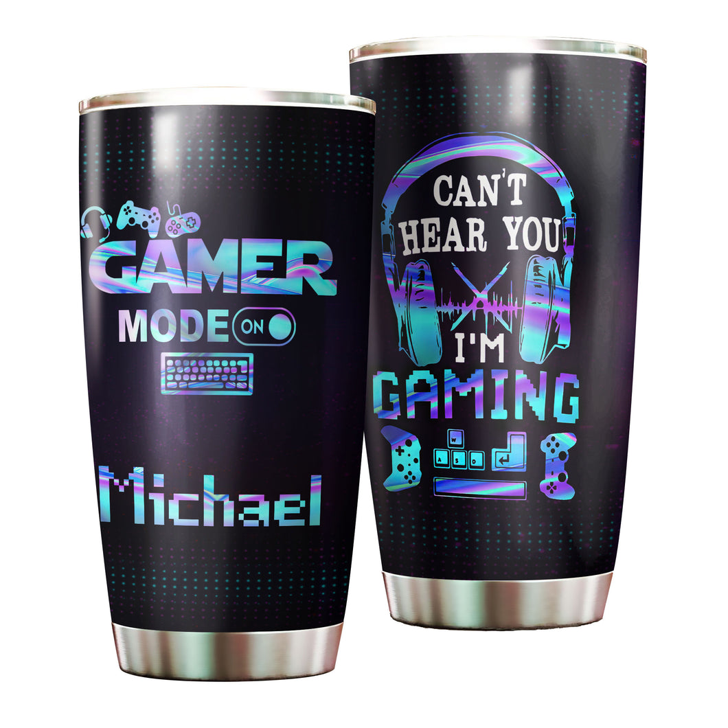 Camellia Personalized Gamer Mode On Can't Hear You I'm Gaming Stainless Steel Tumbler-Thermal Flask Travel Therma Cup With Lid Gift For Gamer