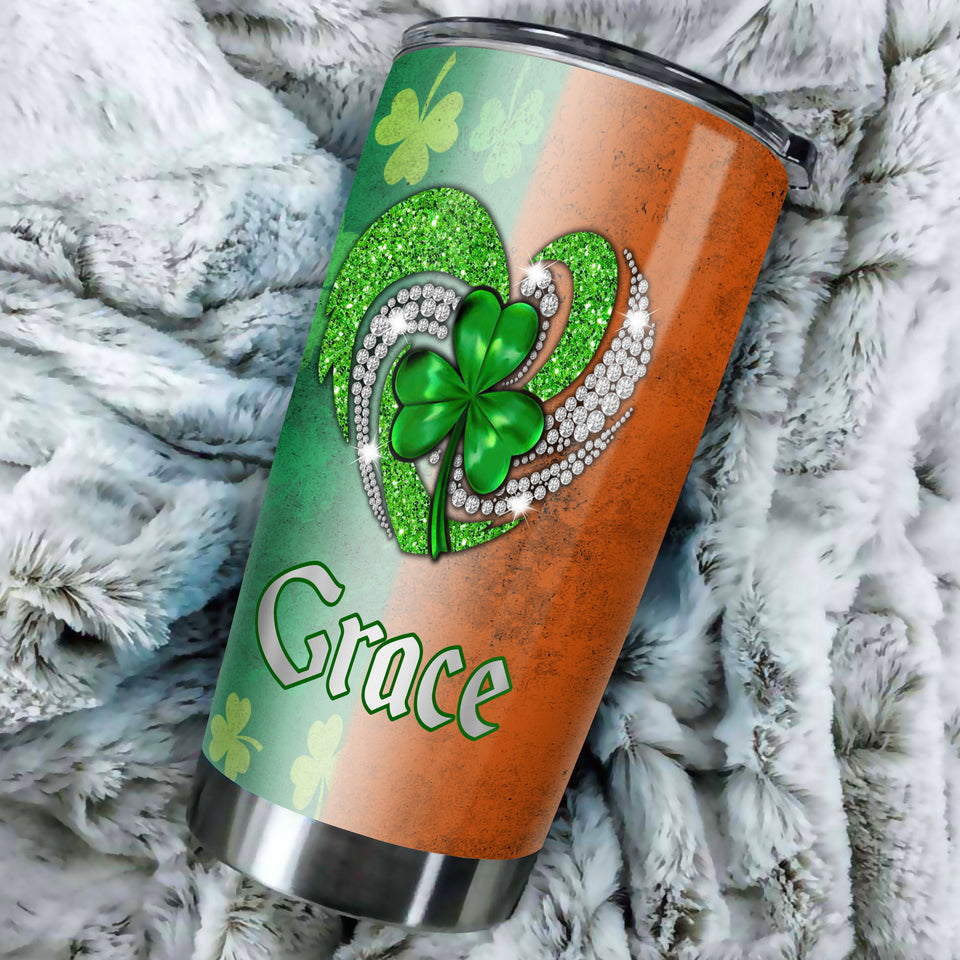 Camellia Persionalized Irish Heart  Jewelry Style Stainless Steel Tumbler - Customized Double - Walled Insulation Travel Thermal Cup With Lid