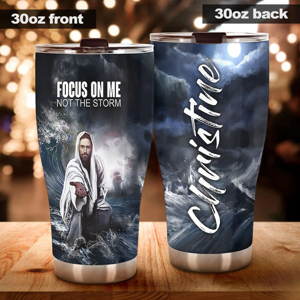 Camellia Jesus Focus On Me Not The Storm Stainless Steel Tumbler- Sweat-Prood Travel Cup With Lid