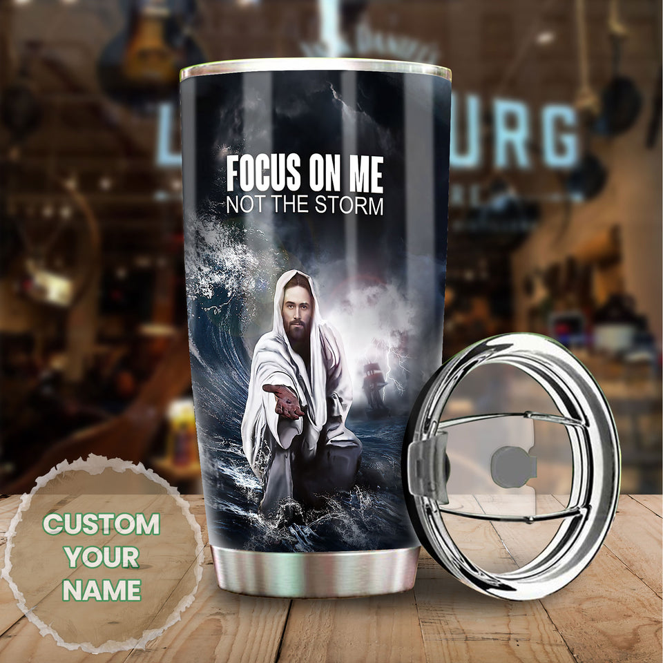 Camellia Jesus Focus On Me Not The Storm Stainless Steel Tumbler- Sweat-Prood Travel Cup With Lid