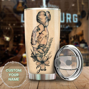 Camellia Persionalized Tattoo To My Mom Stainless Steel Tumbler - Customized Double - Walled Insulation Travel Thermal Cup With Lid Gift For Mom