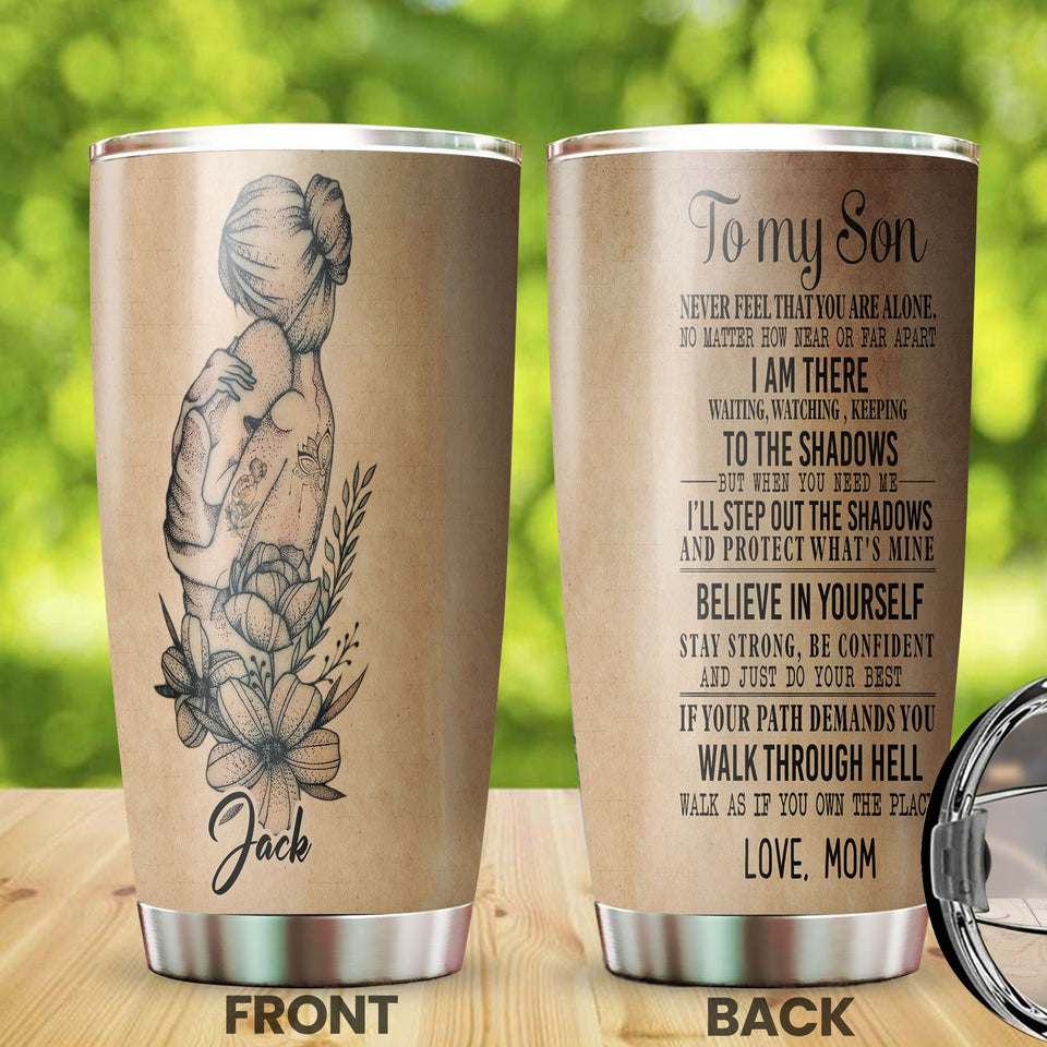 Camellia Persionalized Tattoo To My Mom Stainless Steel Tumbler - Customized Double - Walled Insulation Travel Thermal Cup With Lid Gift For Mom