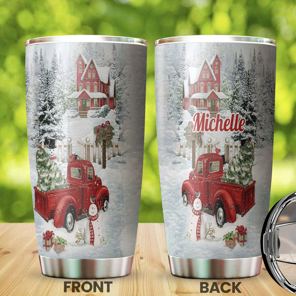 Camellia Personalized Christmas Scene Stainless Steel Tumbler - Customized Double-Walled Insulation Travel Thermal Cup With Lid