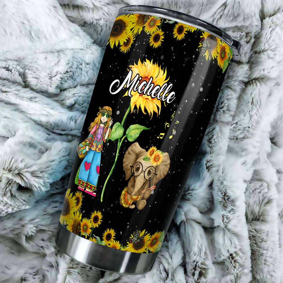 Camellia Personalized Elephant Hippie On A Dark Desert Highway Cool Wind In My Hair Stainless Steel Tumbler-Double-Walled Insulation Travel Cup With Lid