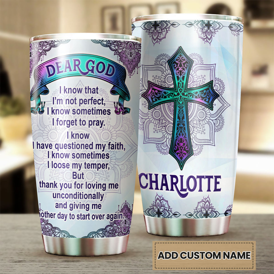 Camellia Personalized Dear God Thank You For Loving Me Unconditionally Stainless Steel Tumbler - Customized Double-Walled Insulation Travel Thermal Cup With Lid Gift For Christian