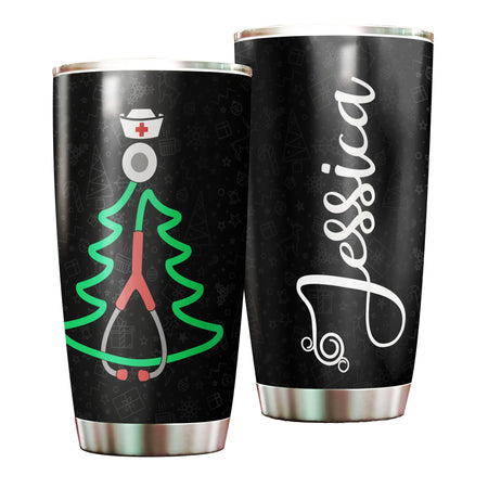 Camellia Personalized Christmas Nurse Stainless Steel Tumbler - Customized Double-Walled Insulation Travel Thermal Cup With Lid