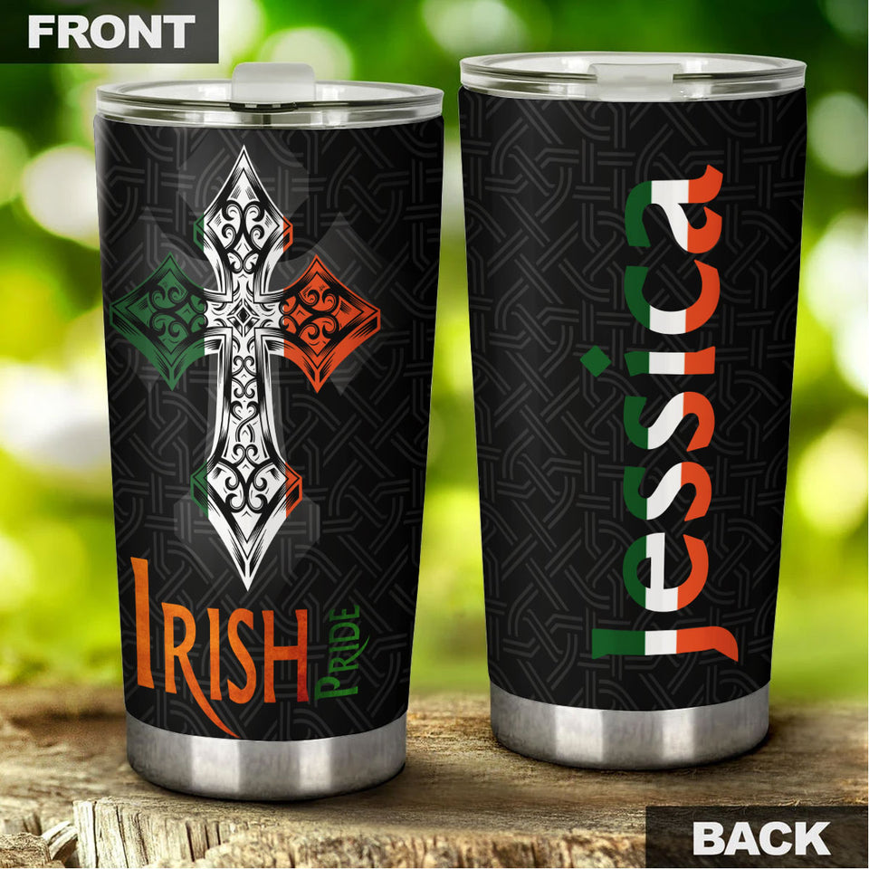 Camellia Personalized Celtic Irish Pride Stainless Steel Tumbler - Customized Double-Walled Insulation Travel Thermal Cup With Lid
