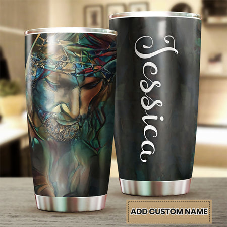 Camellia Personalized Faith Jesus Black Tumbler- Wall Insulated Cup With Lid Travel Mug