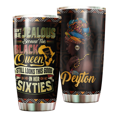 Camellia Personalized Black Queen Stainless Steel Tumbler - Double-Walled Insulation Vacumm Flask - Gift For Black Queen, International Women's Day, Hippie Girls 03