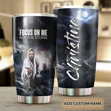 Camellia Jesus Focus On Me Not The Storm Stainless Steel Tumbler- Sweat-Prood Travel Cup With Lid
