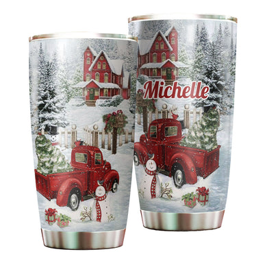 Camellia Personalized Christmas Scene Stainless Steel Tumbler - Customized Double-Walled Insulation Travel Thermal Cup With Lid