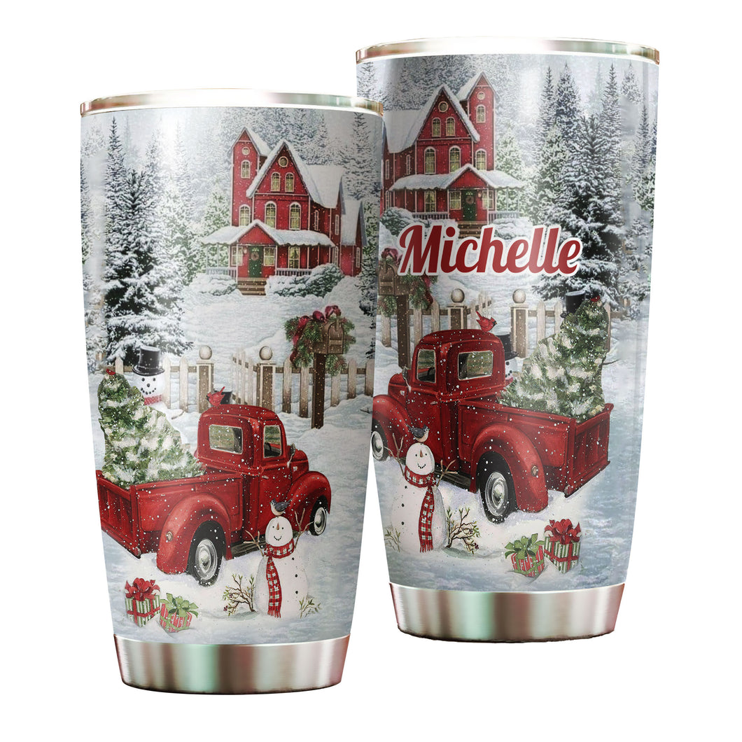 Camellia Personalized Christmas Scene Stainless Steel Tumbler - Customized Double-Walled Insulation Travel Thermal Cup With Lid