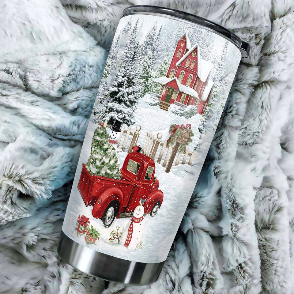 Camellia Personalized Christmas Scene Stainless Steel Tumbler - Customized Double-Walled Insulation Travel Thermal Cup With Lid
