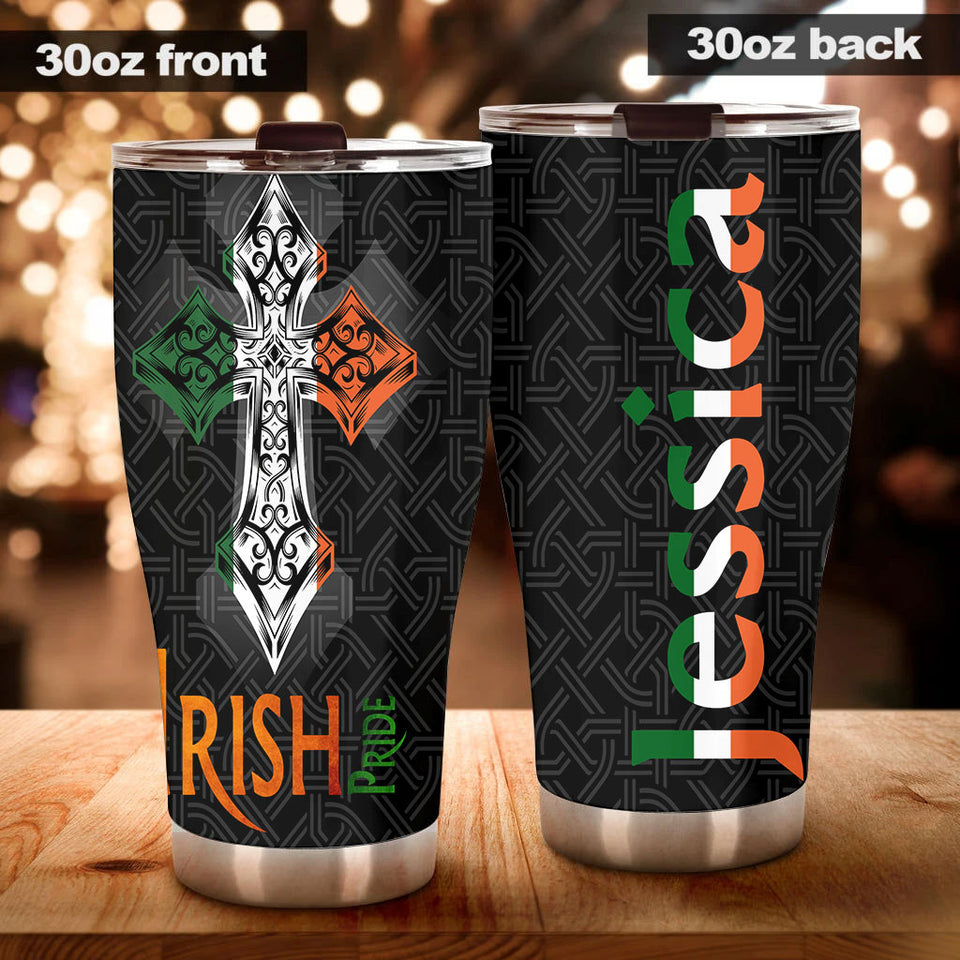 Camellia Personalized Celtic Irish Pride Stainless Steel Tumbler - Customized Double-Walled Insulation Travel Thermal Cup With Lid