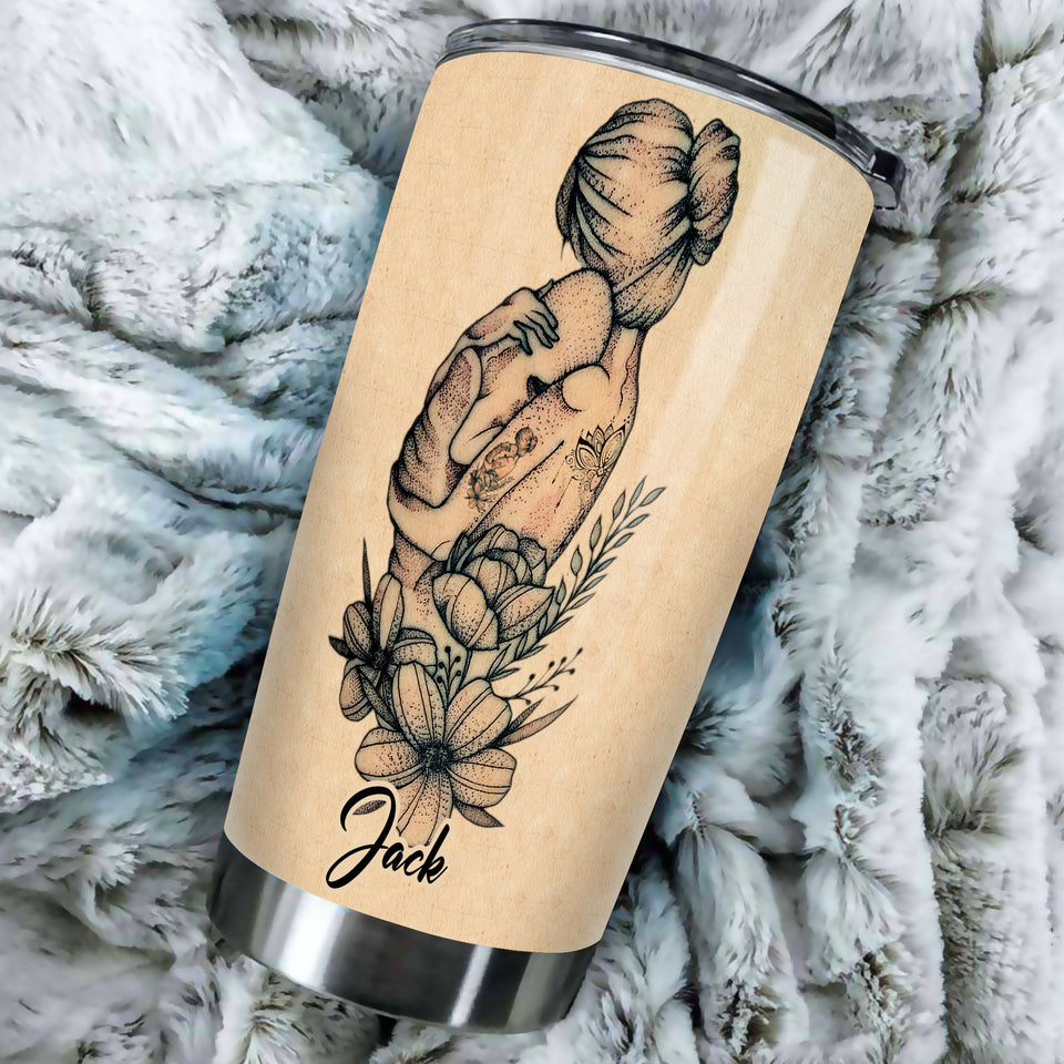 Camellia Persionalized Tattoo To My Mom Stainless Steel Tumbler - Customized Double - Walled Insulation Travel Thermal Cup With Lid Gift For Mom