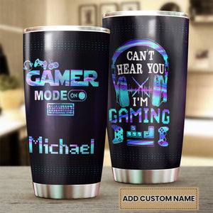 Camellia Personalized Gamer Mode On Can't Hear You I'm Gaming Stainless Steel Tumbler-Thermal Flask Travel Therma Cup With Lid Gift For Gamer