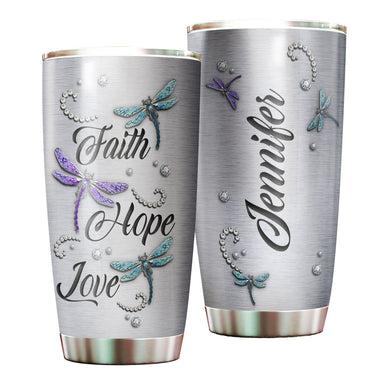 Camellia Personalized Dragonfly Faith Hope Love Stainless Steel Tumbler - Customized Double-Walled Insulation Travel Thermal Cup With Lid