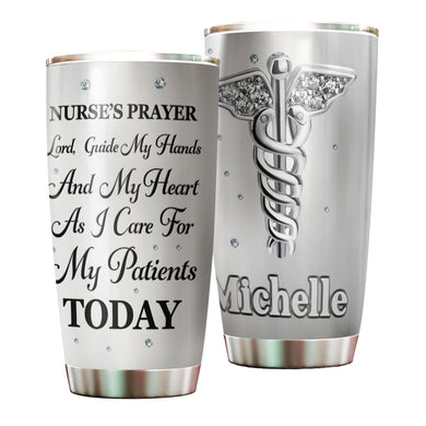 Camellia Personalized Nurse Prayers Lord Guide My Hand And My Heart As I Care For My Patients Today  Stainless Steel Tumbler - Customized Double-Walled Insulation Travel Thermal Cup With Lid Gift For Nurse