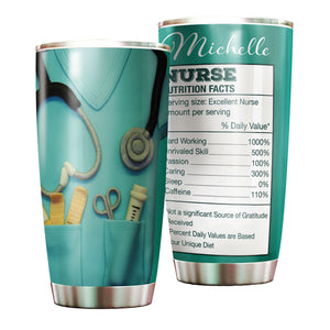 Camellia Personalized Nurse Blue Clay Outfit Stainless Steel Tumbler - Double-Walled Insulation Vacumm Flask - Gift For Nurse, Christmas Gift, International Nurses Day