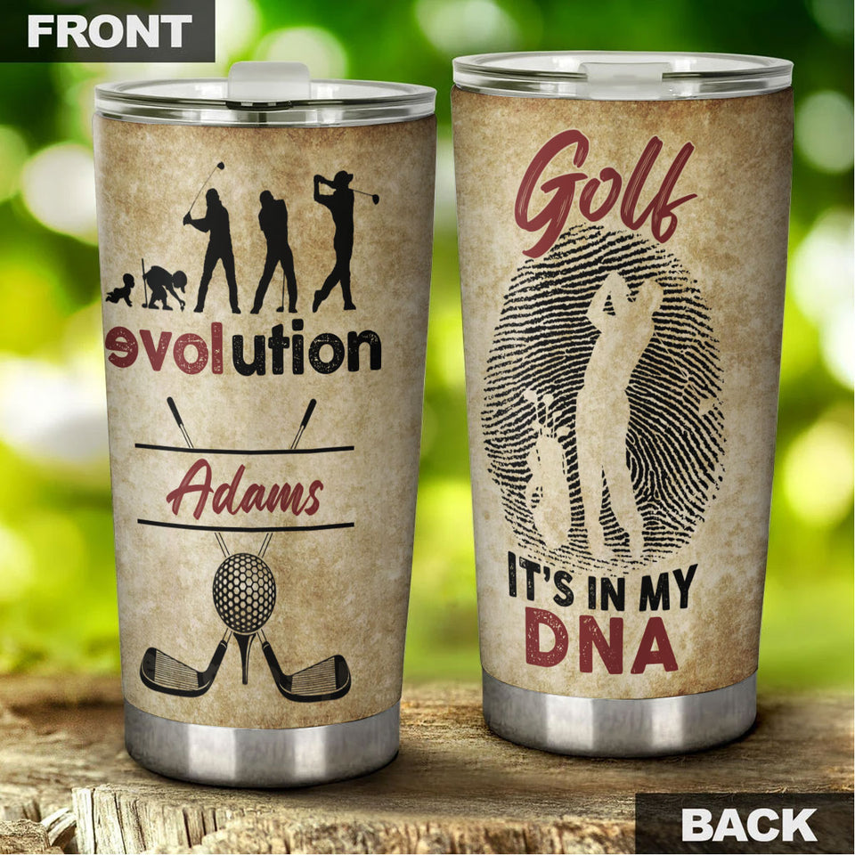 Camellia Personalized Golf Evolution It's My DNA Stainless Steel Tumbler-Double-Walled Travel Therma Cup With Lid Gift For Male Golf Player