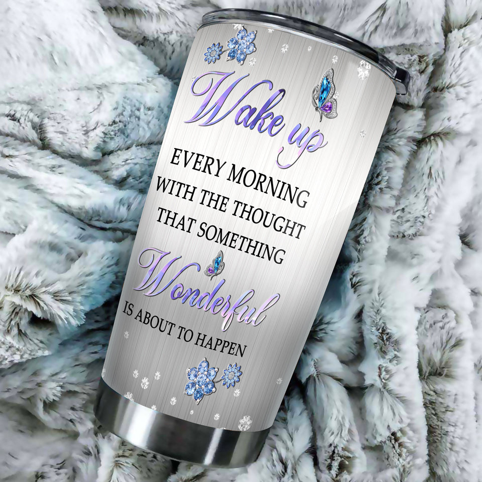 Camellia Personalized Butterfly Jewelry Style  Something Wonderful About To Happen Stainless Steel Tumbler - Double-Walled Insulation Vacumm Flask - For Thanksgiving, Memorial Day, Christians, Christmas Gift