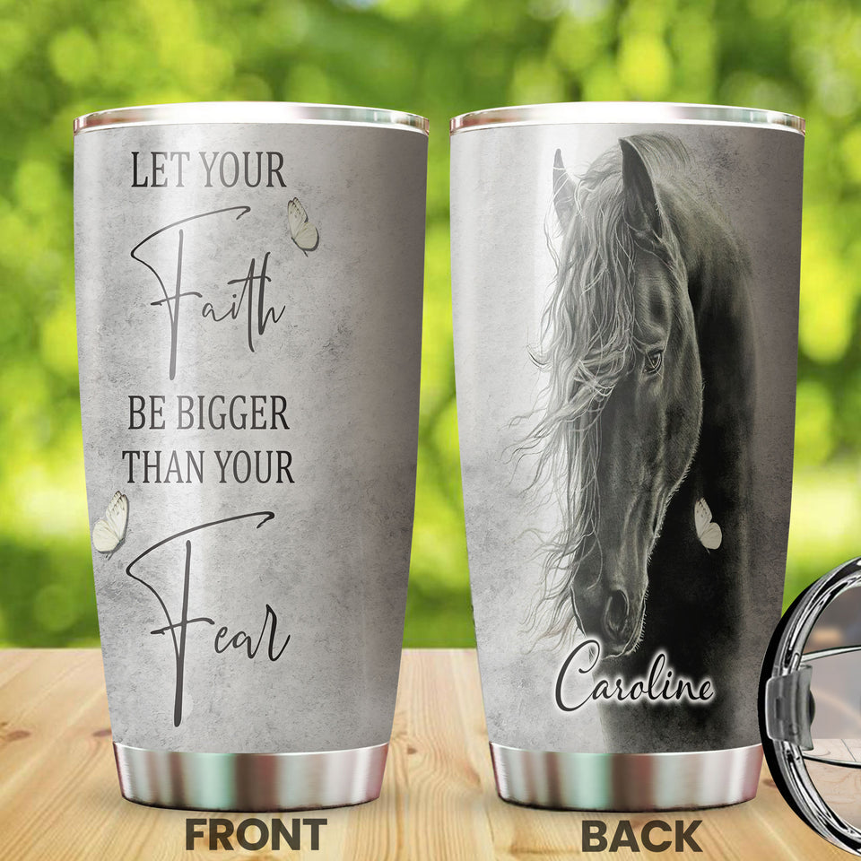 Camellia Personalized Horse Faith Stainless Steel Tumbler - Double-Walled Insulation Vacumm Flask - Gift For Horse Lovers, Cowgirls, Cowboys, Perfect Christmas, Thanksgiving Gift