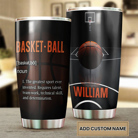 Camellia Persionalized 3D Basketball Definition Stainless Steel Tumbler - Customized Double - Walled Insulation Travel Thermal Cup With Lid Gift For Basketball Player