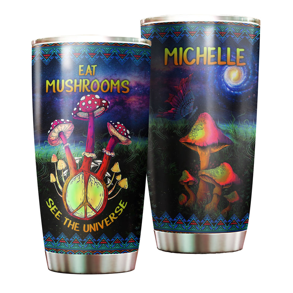 Camellia Personalized Eat Mushroom Hippie Style Stainless Steel Tumbler-Sweat-Proof Double Wall Travel Cup With Lid