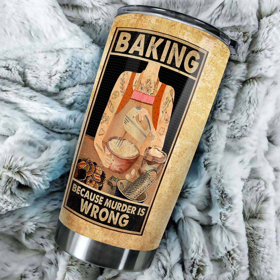 Camellia Personalized Baking Girl Stainless Steel Tumbler - Double-Walled Insulation Vacumm Flask - Gift For Baking Fans, Bakers, Cake Lovers