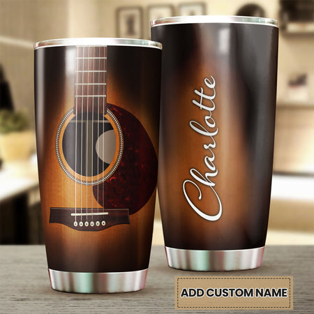Camellia Personalized 3D Arcoustic Guitar Stainless Steel Tumbler - Customized Double-Walled Insulation Thermal Cup With Lid Gift For Musician Guitarist