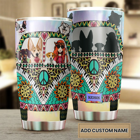 Camellia Personalized Boho Hippie Van Stainless Steel Tumbler - Double-Walled Insulation Vacumm Flask - Gift For Thanksgiving, Van Drivers Gift