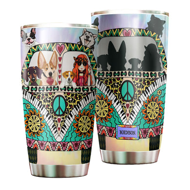 Camellia Personalized Boho Hippie Van Stainless Steel Tumbler - Double-Walled Insulation Vacumm Flask - Gift For Thanksgiving, Van Drivers Gift