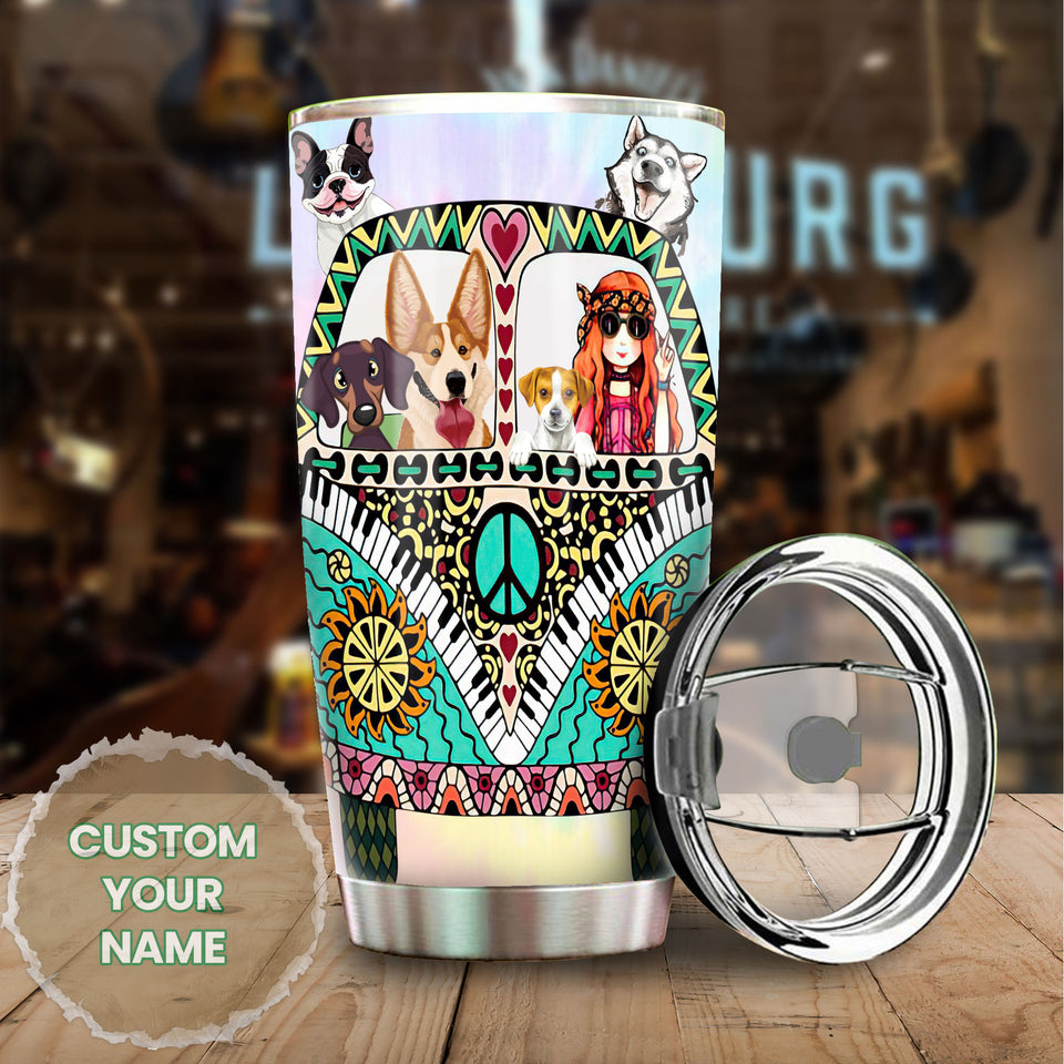 Camellia Personalized Boho Hippie Van Stainless Steel Tumbler - Double-Walled Insulation Vacumm Flask - Gift For Thanksgiving, Van Drivers Gift