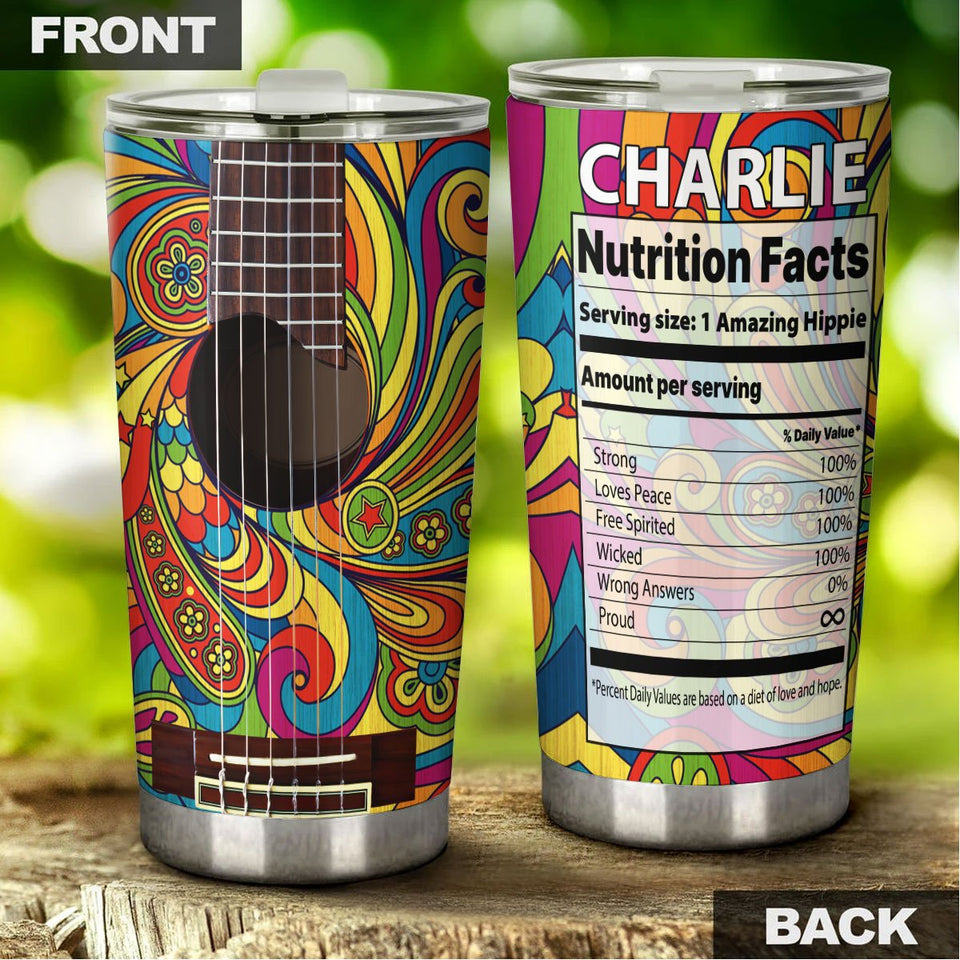 Camellia Personalized Hippie Guitar Nutrition Facts Stainless Steel Tumbler-Double-Walled Insulation Travel Cup With Lid Gift For Guitar Player