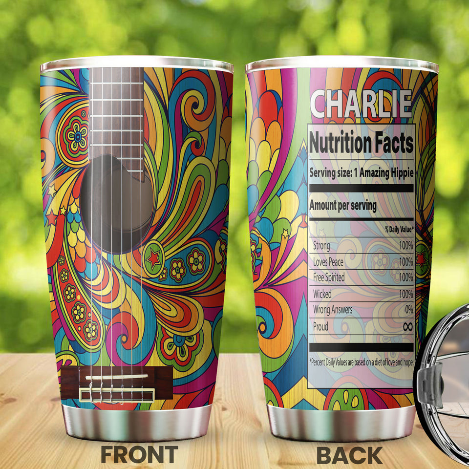 Camellia Personalized Hippie Guitar Nutrition Facts Stainless Steel Tumbler-Double-Walled Insulation Travel Cup With Lid Gift For Guitar Player
