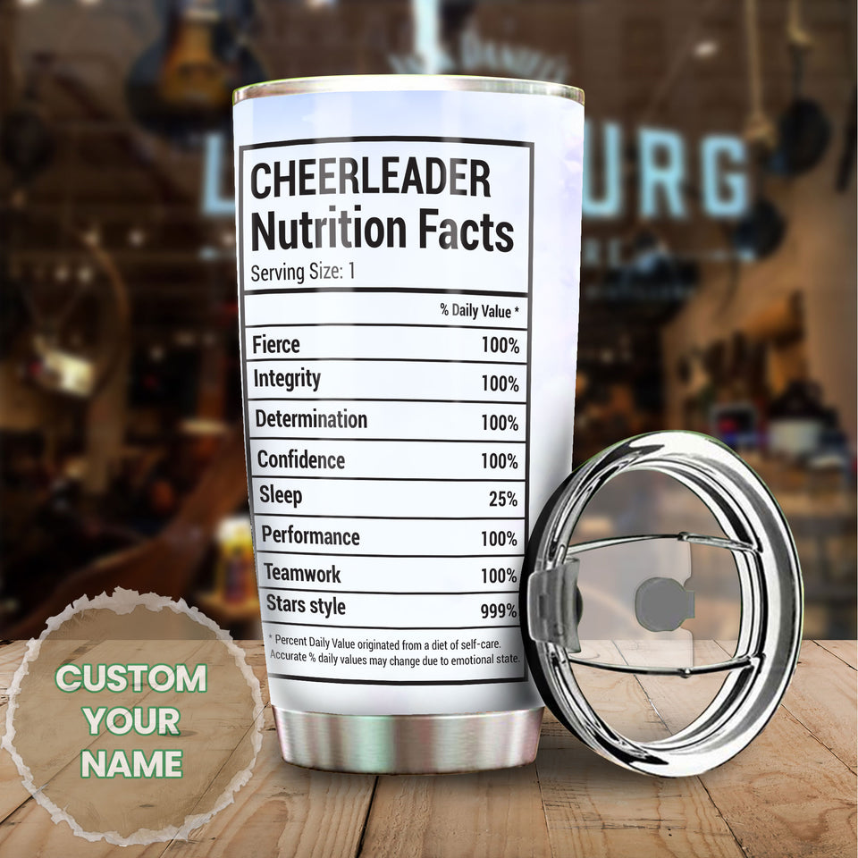 Camellia Personalized Cheerleader Nutrition Facts Stainless Steel Tumbler - Customized Double-Walled Insulation Travel Thermal Cup With Lid