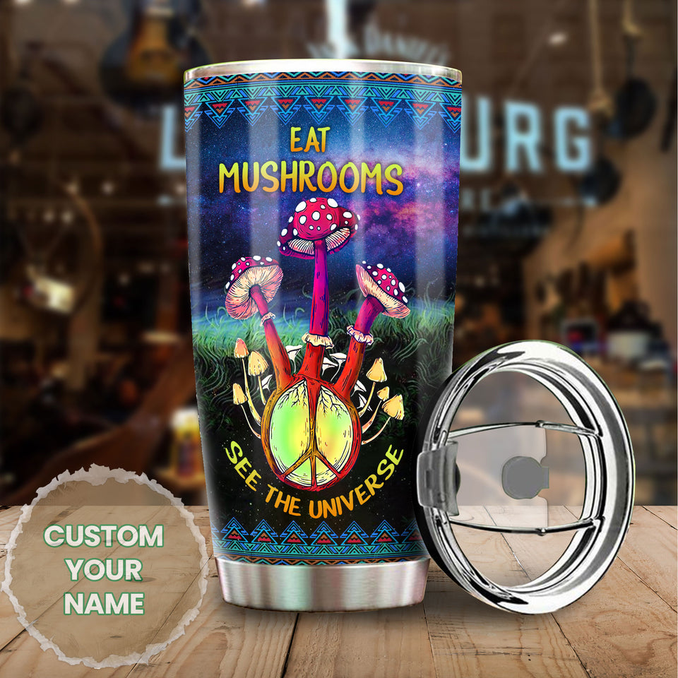 Camellia Personalized Eat Mushroom Hippie Style Stainless Steel Tumbler-Sweat-Proof Double Wall Travel Cup With Lid