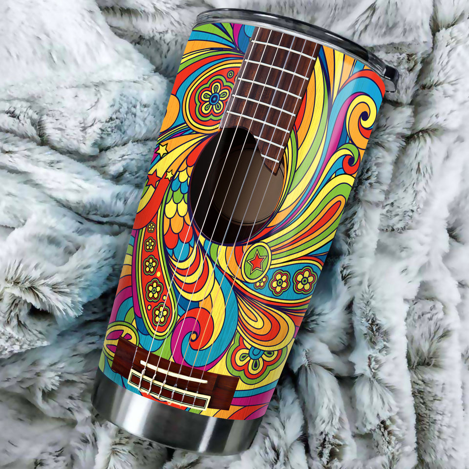 Camellia Personalized Hippie Guitar Nutrition Facts Stainless Steel Tumbler-Double-Walled Insulation Travel Cup With Lid Gift For Guitar Player