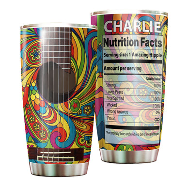 Camellia Personalized Hippie Guitar Nutrition Facts Stainless Steel Tumbler-Double-Walled Insulation Travel Cup With Lid Gift For Guitar Player