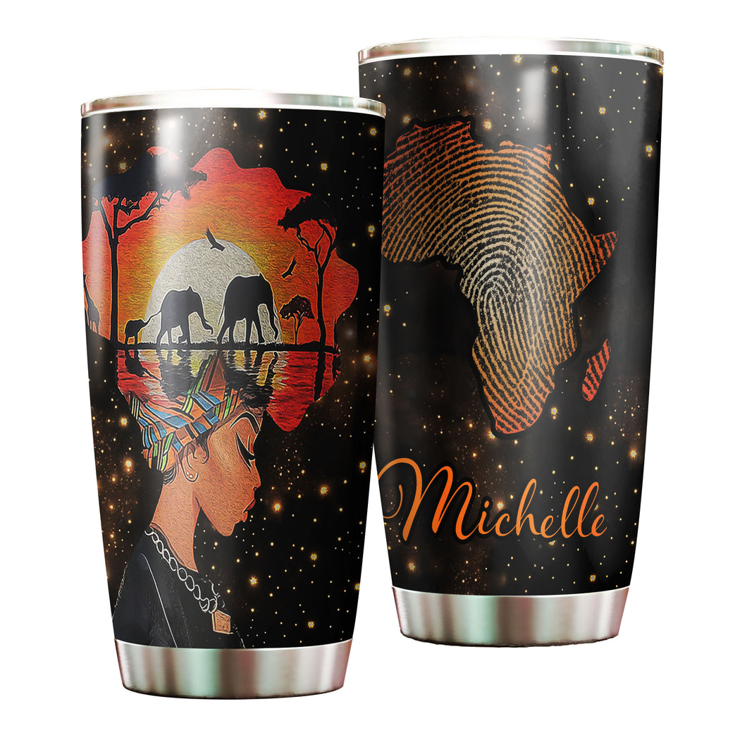 Camellia Personalized Black Women Roots Stainless Steel Tumbler - Double-Walled Insulation Vacumm Flask - Gift For Black Queen, International Women's Day, Hippie Girls