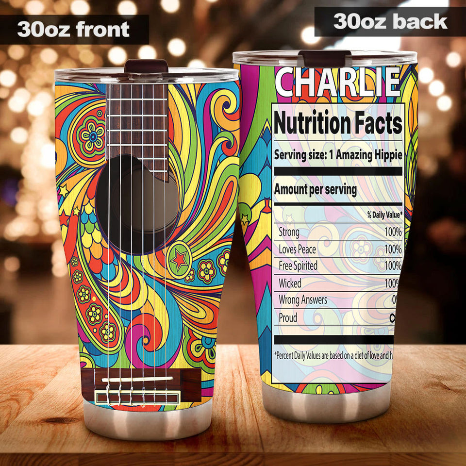 Camellia Personalized Hippie Guitar Nutrition Facts Stainless Steel Tumbler-Double-Walled Insulation Travel Cup With Lid Gift For Guitar Player