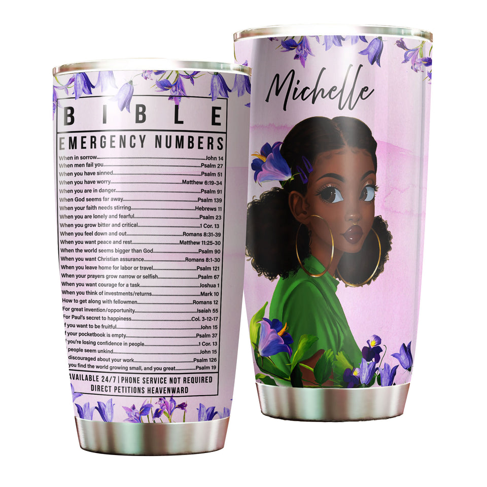 Camellia Personalized Black Women Bible Stainless Steel Tumbler - Double-Walled Insulation Vacumm Flask - Gift For Black Queen, International Women's Day, Hippie Girls 04
