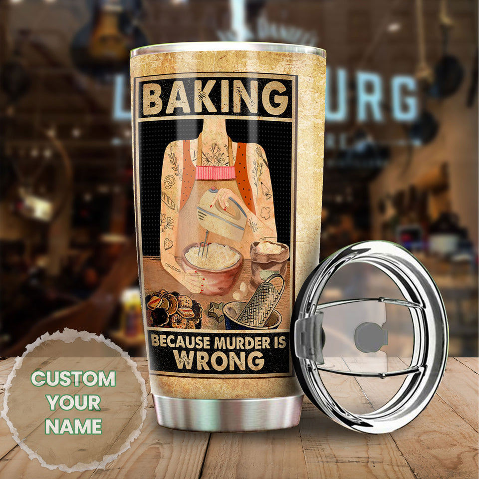 Camellia Personalized Baking Girl Stainless Steel Tumbler - Double-Walled Insulation Vacumm Flask - Gift For Baking Fans, Bakers, Cake Lovers