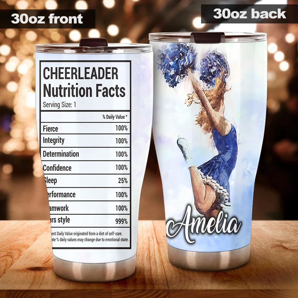 Camellia Personalized Cheerleader Nutrition Facts Stainless Steel Tumbler - Customized Double-Walled Insulation Travel Thermal Cup With Lid