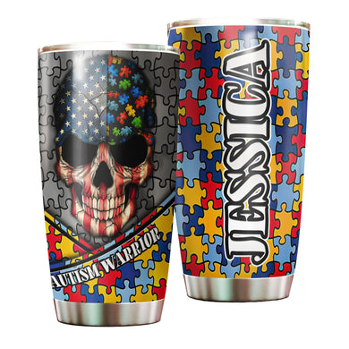 Camellia Personalized Skull Autism warrior Stainless Steel Tumbler-Double-Walled Insulation Travel Cup With Lid