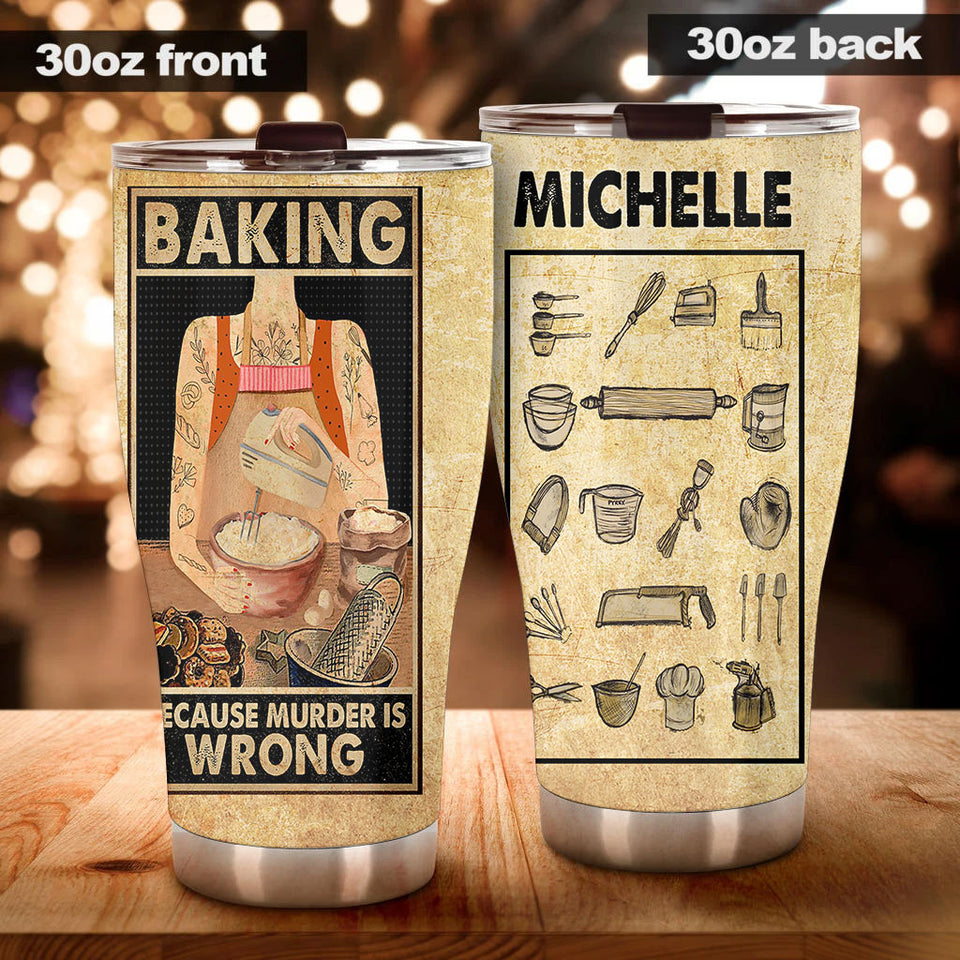 Camellia Personalized Baking Girl Stainless Steel Tumbler - Double-Walled Insulation Vacumm Flask - Gift For Baking Fans, Bakers, Cake Lovers