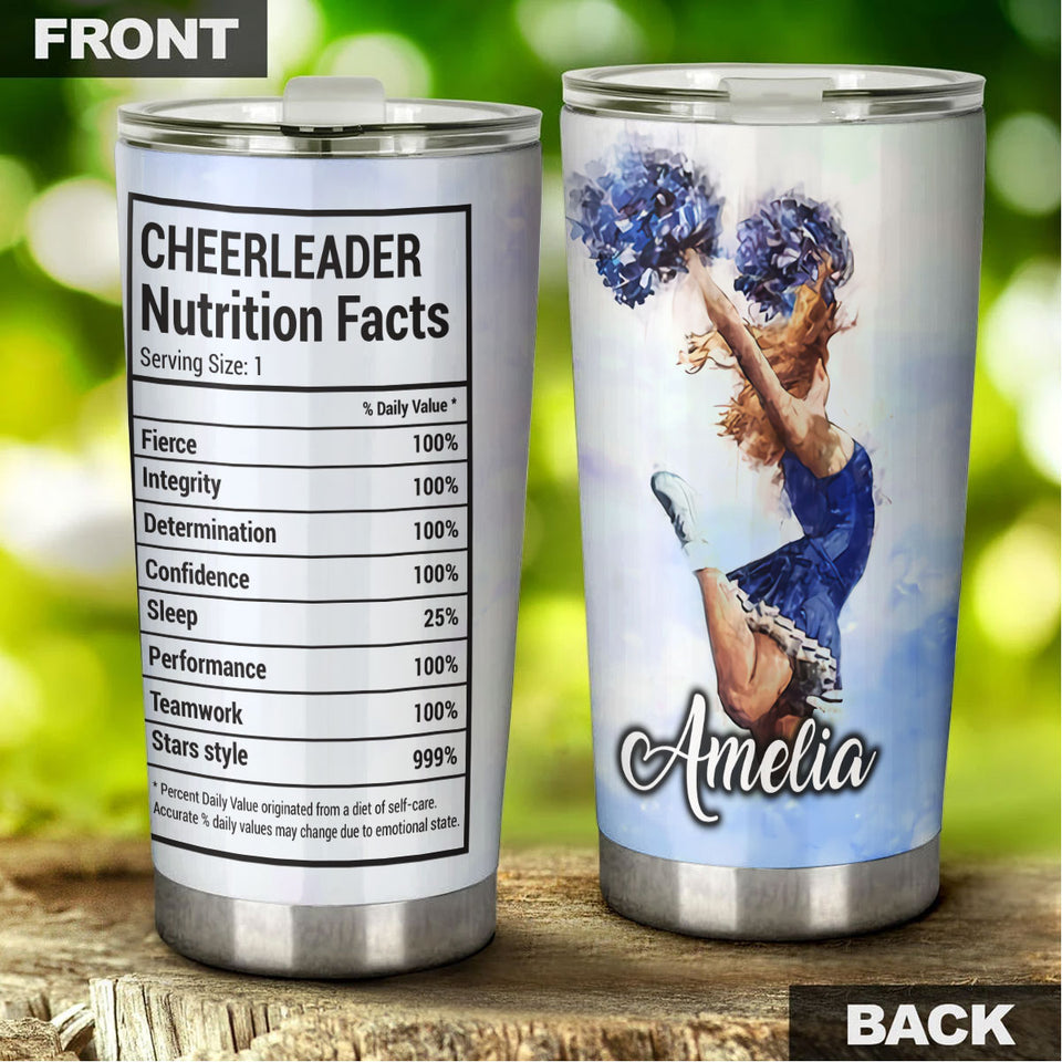 Camellia Personalized Cheerleader Nutrition Facts Stainless Steel Tumbler - Customized Double-Walled Insulation Travel Thermal Cup With Lid