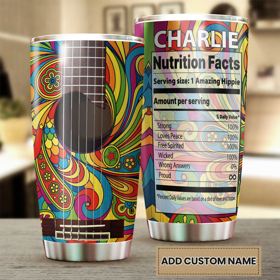 Camellia Personalized Hippie Guitar Nutrition Facts Stainless Steel Tumbler-Double-Walled Insulation Travel Cup With Lid Gift For Guitar Player